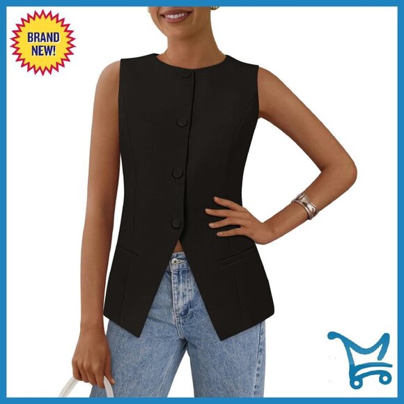 Jackets & Blazers - Sleeveless Button Down Vest Blazer Business Casual Polyester Waistcoat